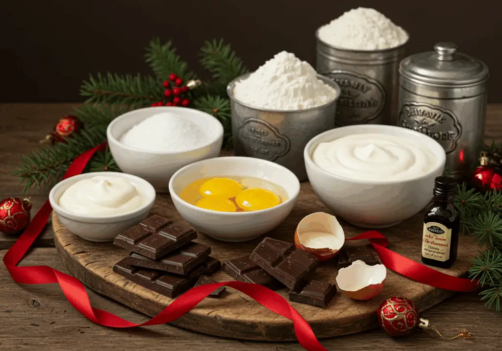 Ingrédients bûche Noël légère chocolat œufs crème fraîche