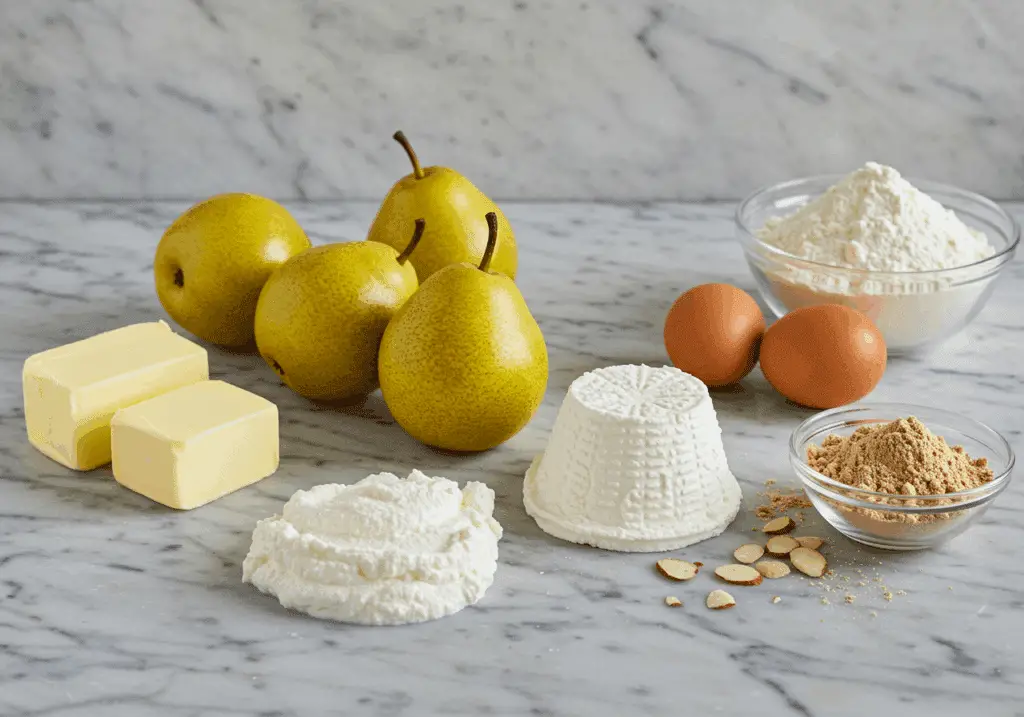 Ingrédients cake poires debout ricotta amande beurre