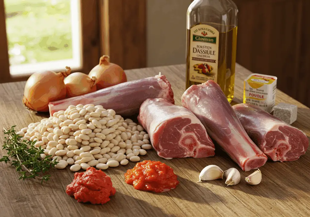 Ingrédients traditionnels cassoulet souris agneau haricots secs