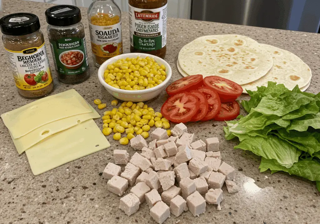 Ingrédients cheesy quesadillas dinde maïs gouda épices mexicaines