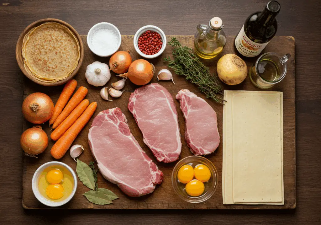 Ingrédients filet mignon croûte porc pâte feuilletée jambon crêpes légumes