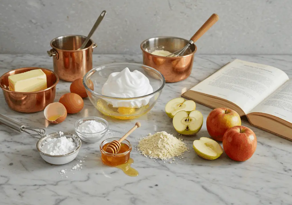 Ingrédients financier pommes beurre blancs oeufs amandes
