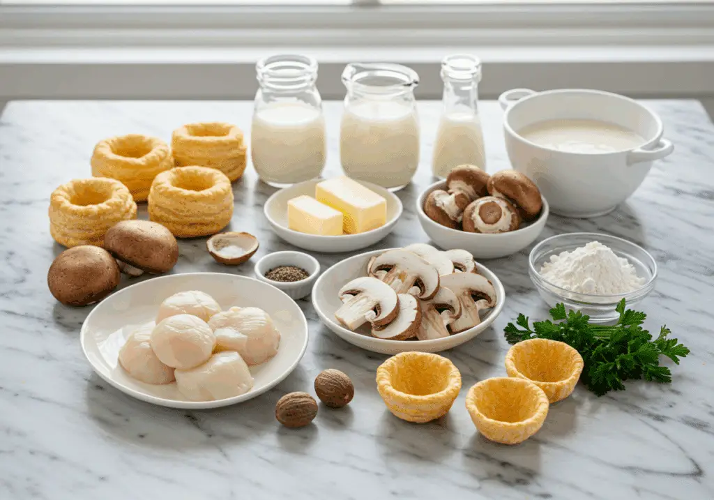 Ingrédients frais bouchées reine Saint-Jacques champignons qualité