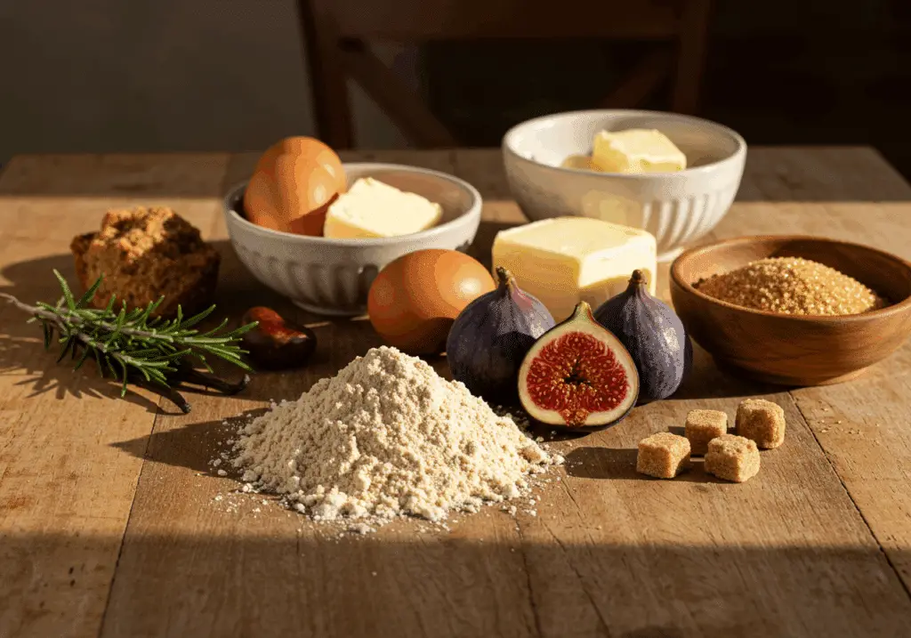 Ingrédients gâteau châtaigne figues romarin farine automne