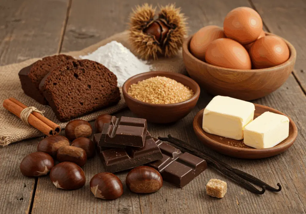 Ingrédients gâteau choco-marrons chocolat châtaignes vanille