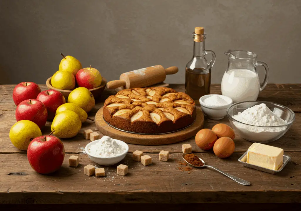 Ingrédients gâteau moelleux pommes poires fruits farine