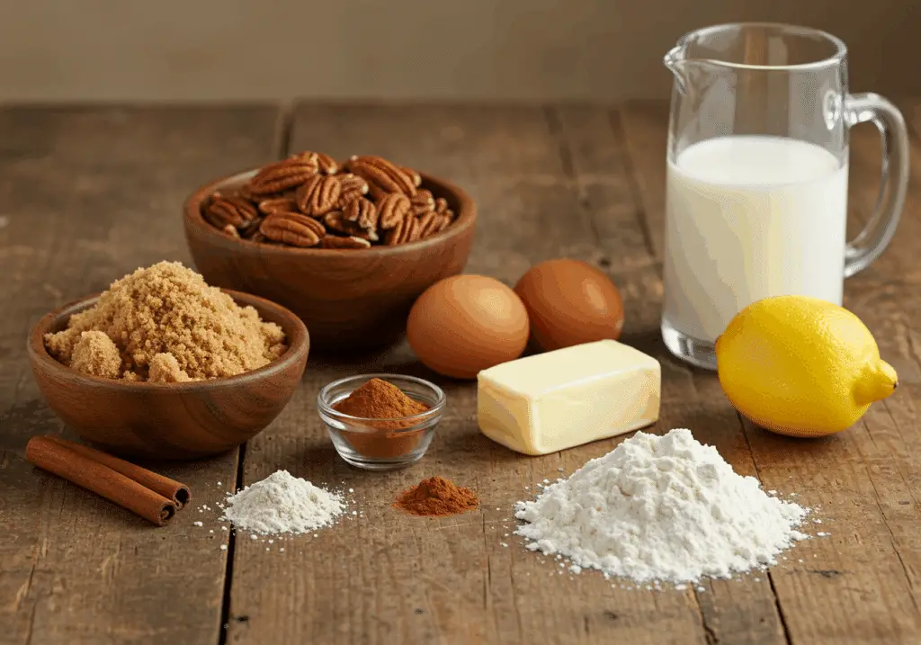 Ingrédients gâteau noix pécan épices sucre brun cannelle