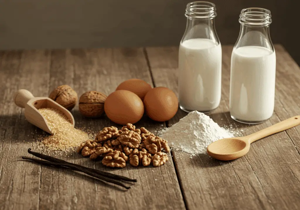Ingrédients gâteaux moelleux noix vanille œufs farine