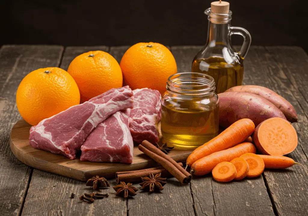 Ingrédients frais navarin agneau miel orange épices Noël qualité