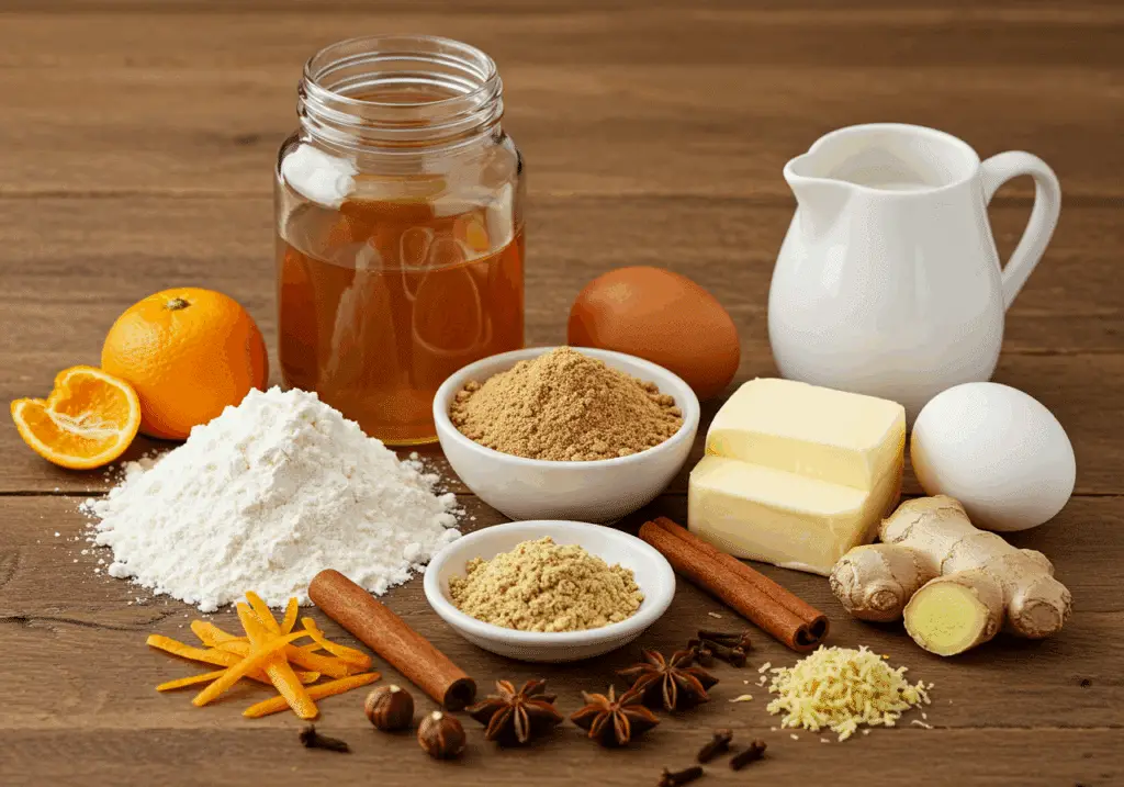 Ingrédients traditionnels pain d'épices poudre noisettes miel