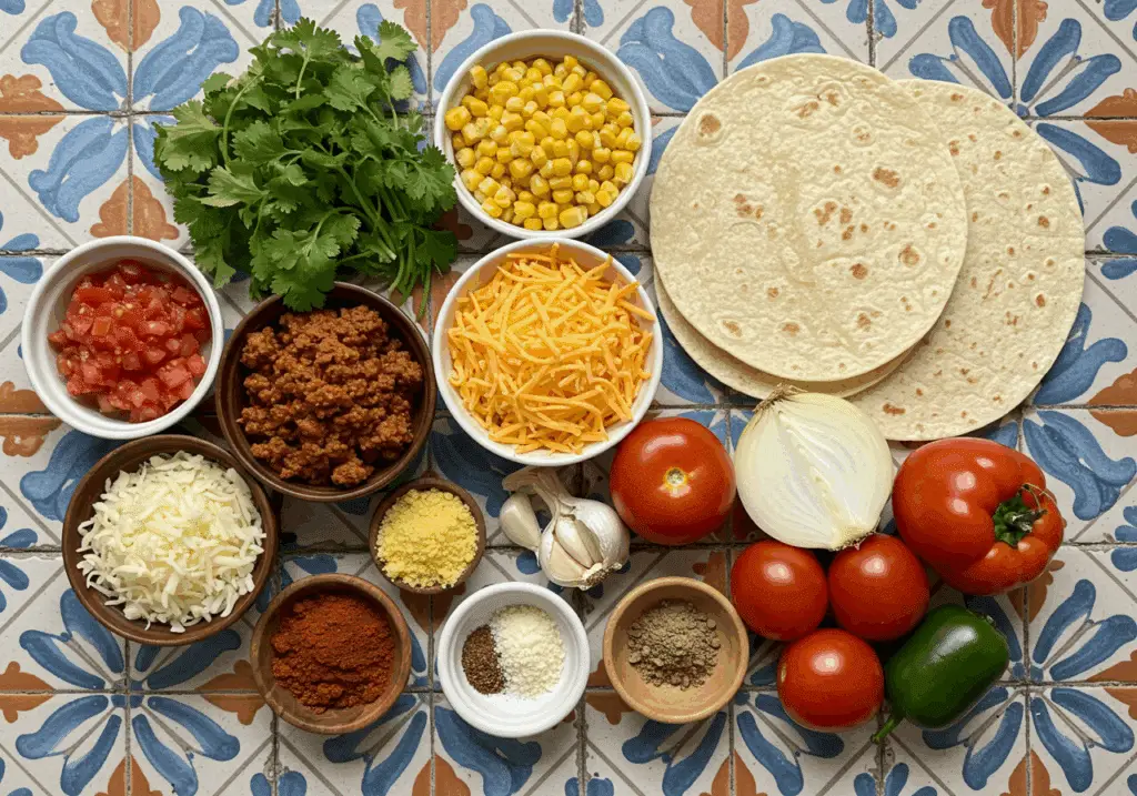 Ingrédients frais pour quesadillas mexicaines bœuf cheddar