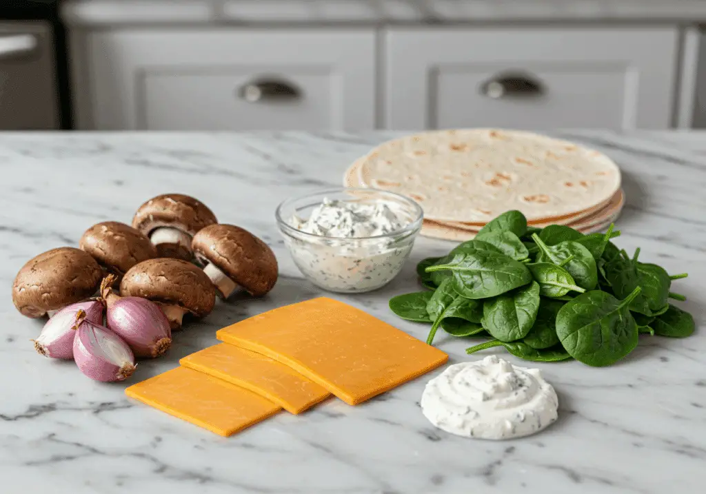 Ingrédients quesadillas veggie épinards champignons nobles raffinés