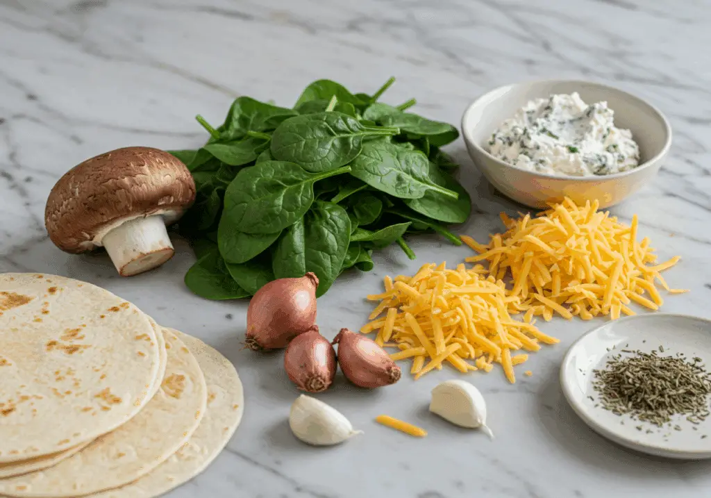 Ingrédients nobles quesadillas veggie épinards portobellos