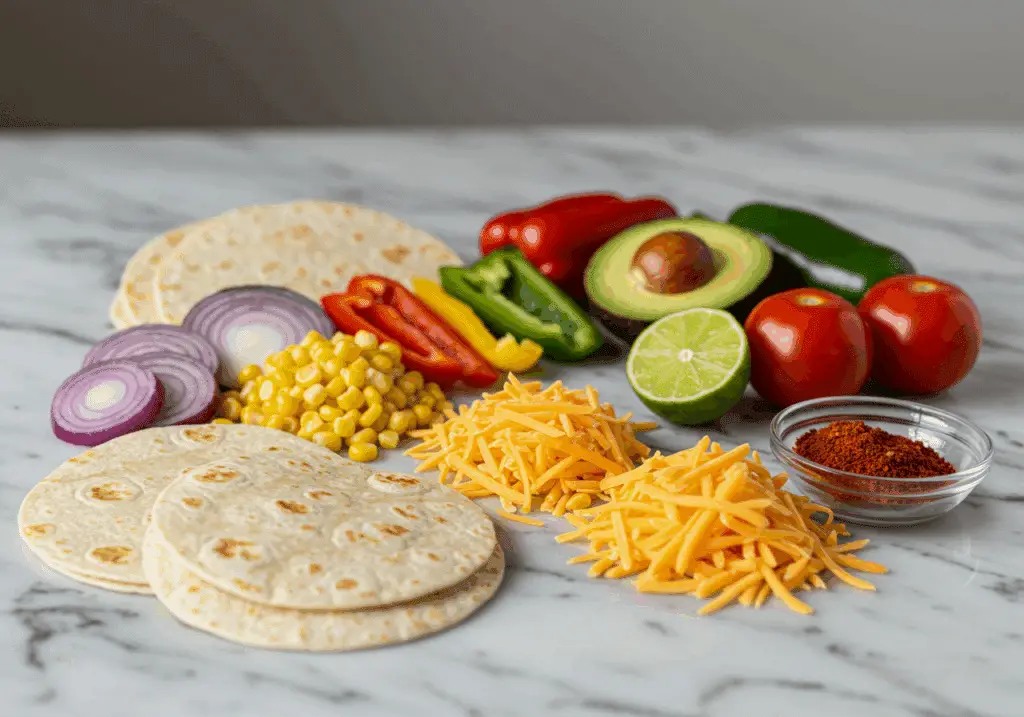 Ingrédients frais quesadillas veggie guacamole maison