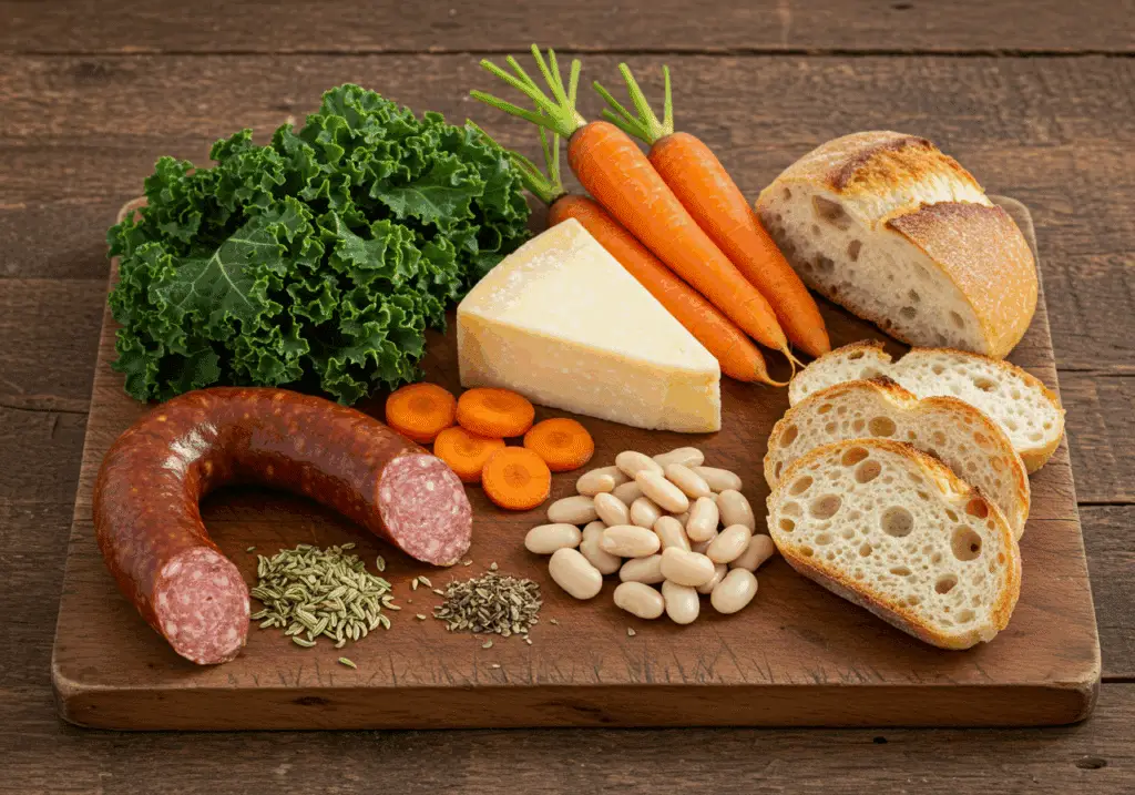 Ingrédients ribollita soupe toscane porc kale haricots authentiques