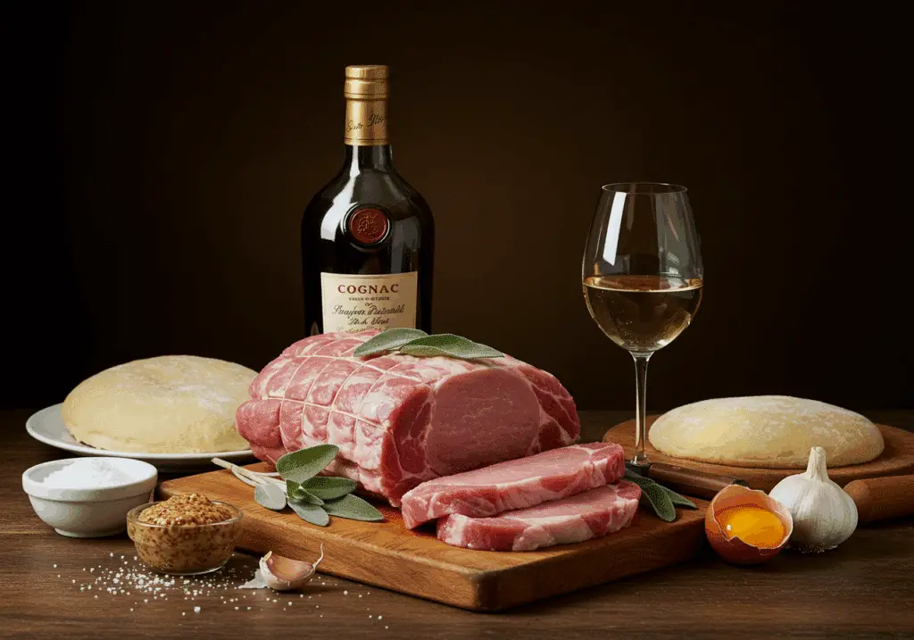 Ingrédients rôti porc sauge échine cognac pâte moutarde