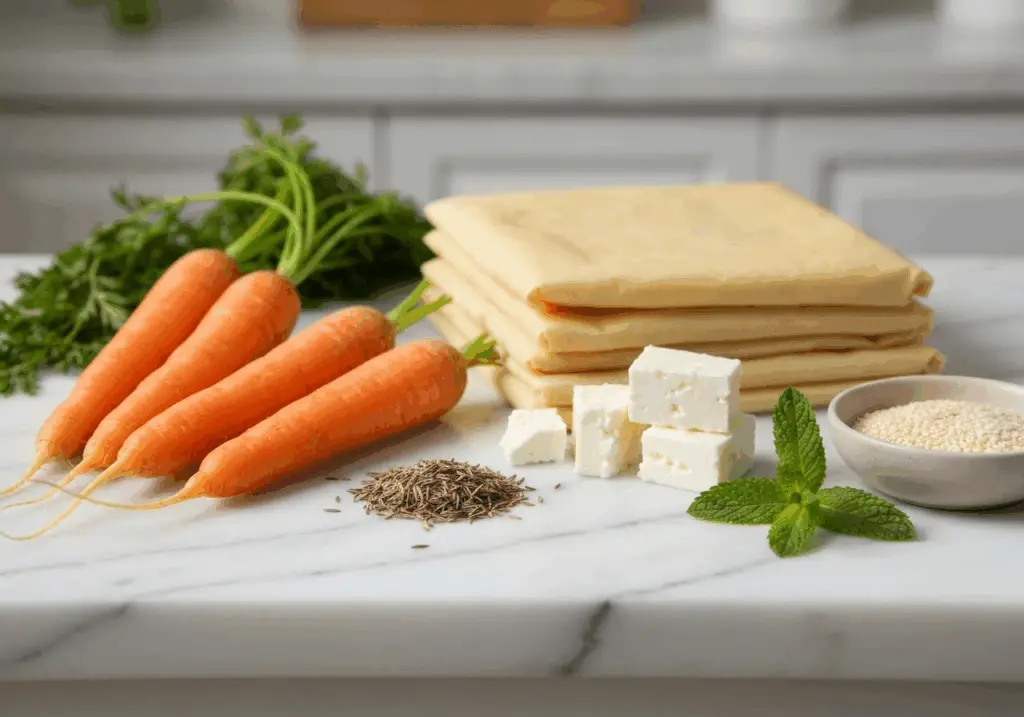 Ingrédients soupe carotte cumin tiropita feta menthe