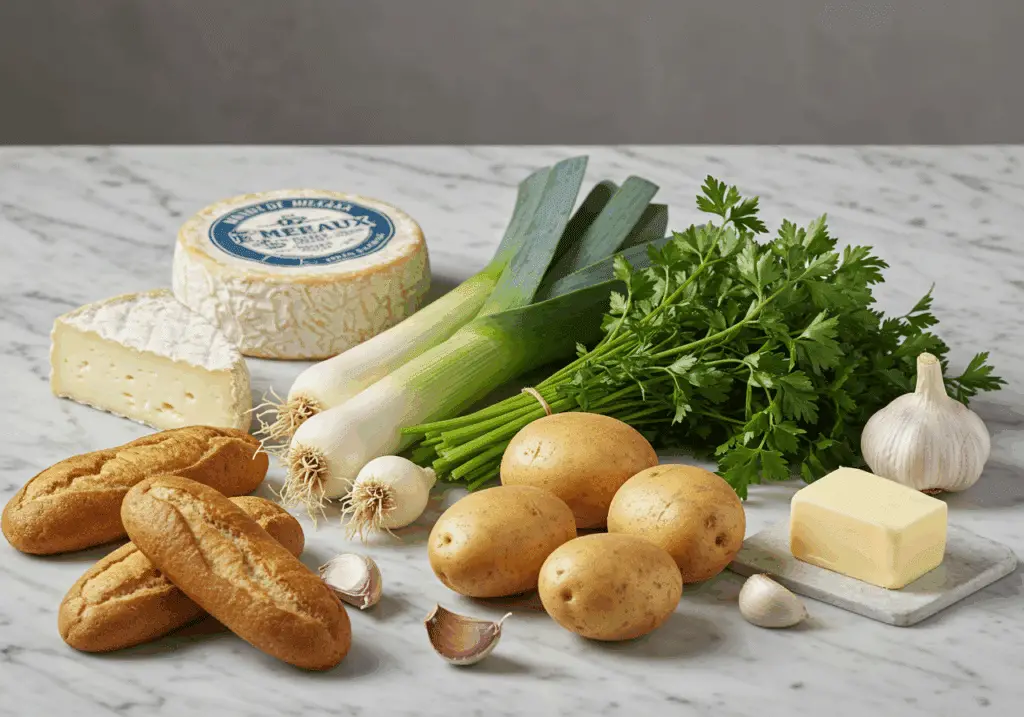 Ingrédients soupe cerfeuil tartines brie frais nobles français