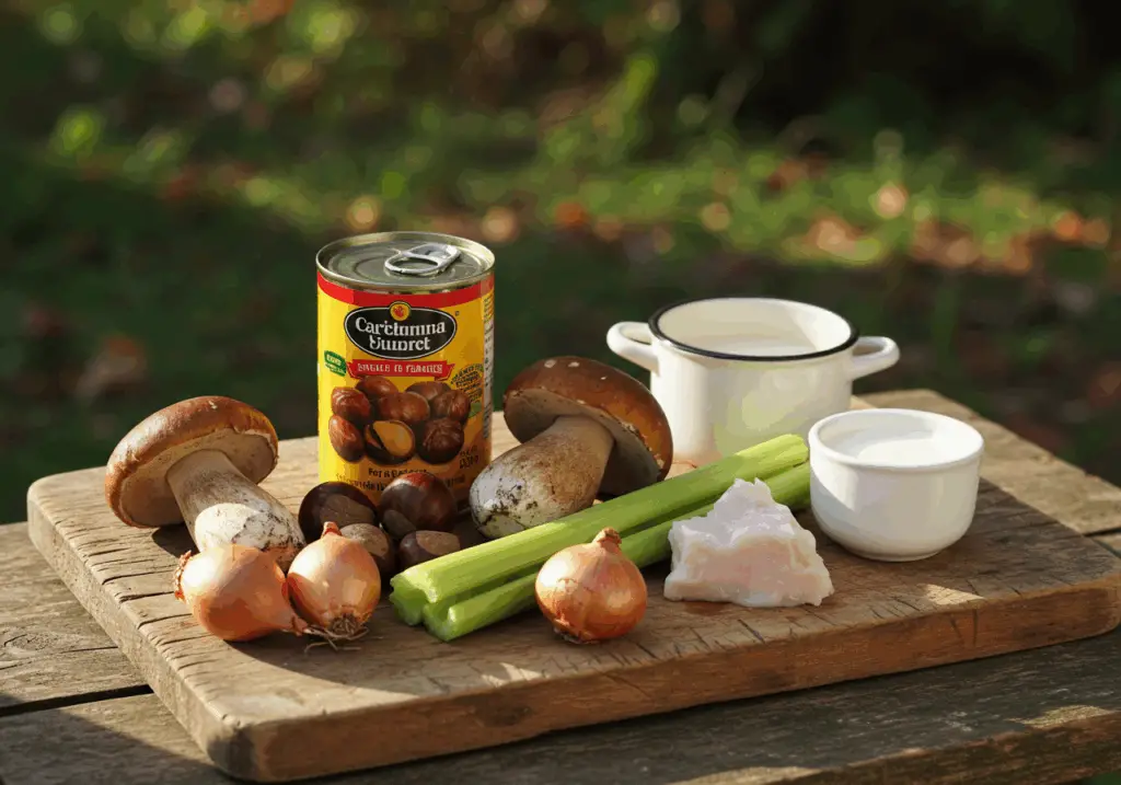Ingrédients velouté châtaignes champignons bois forestiers automne