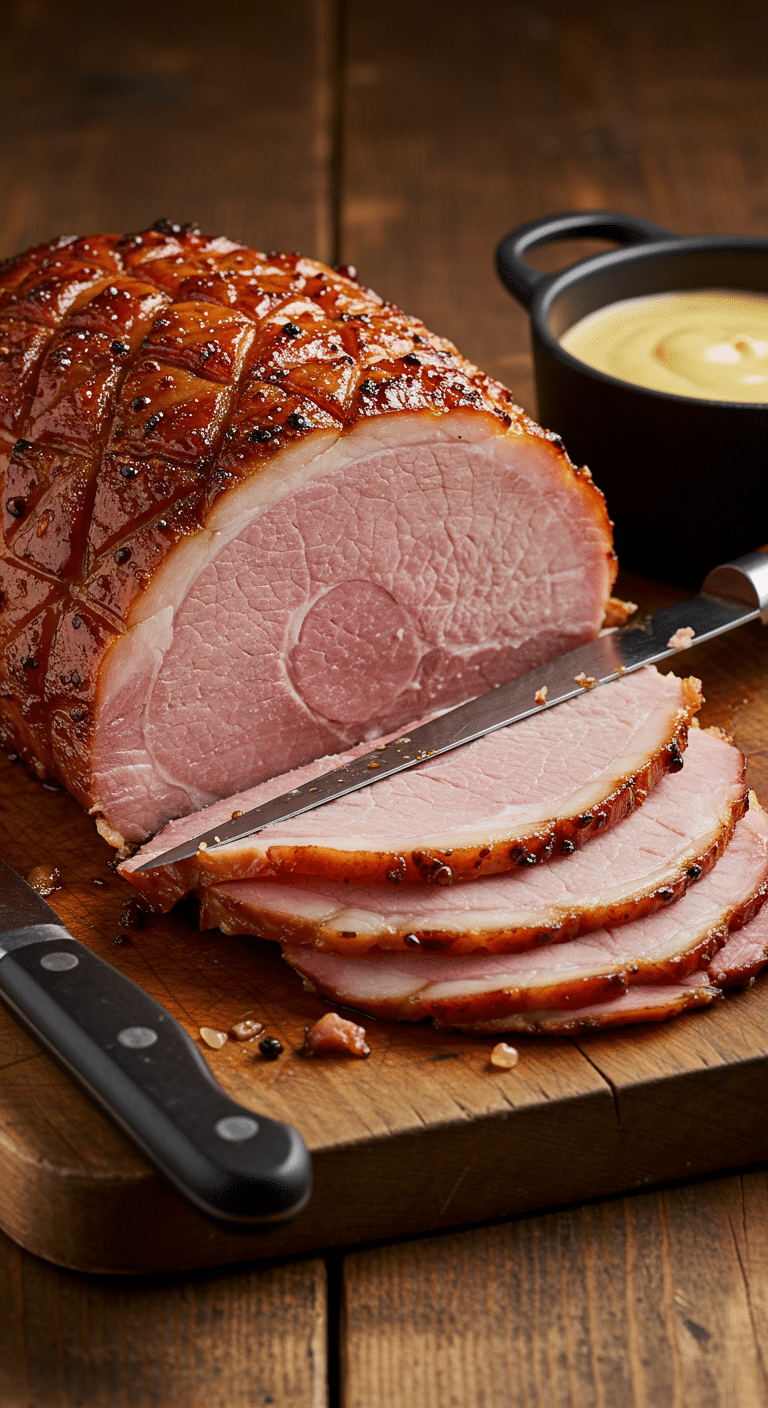 Jambon frais rôti à la sauce moutarde doré spectaculaire festif