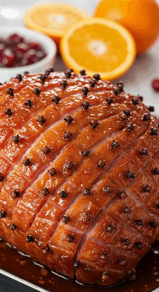 Jambon laqué brillant caramélisé clous girofle festif Noël