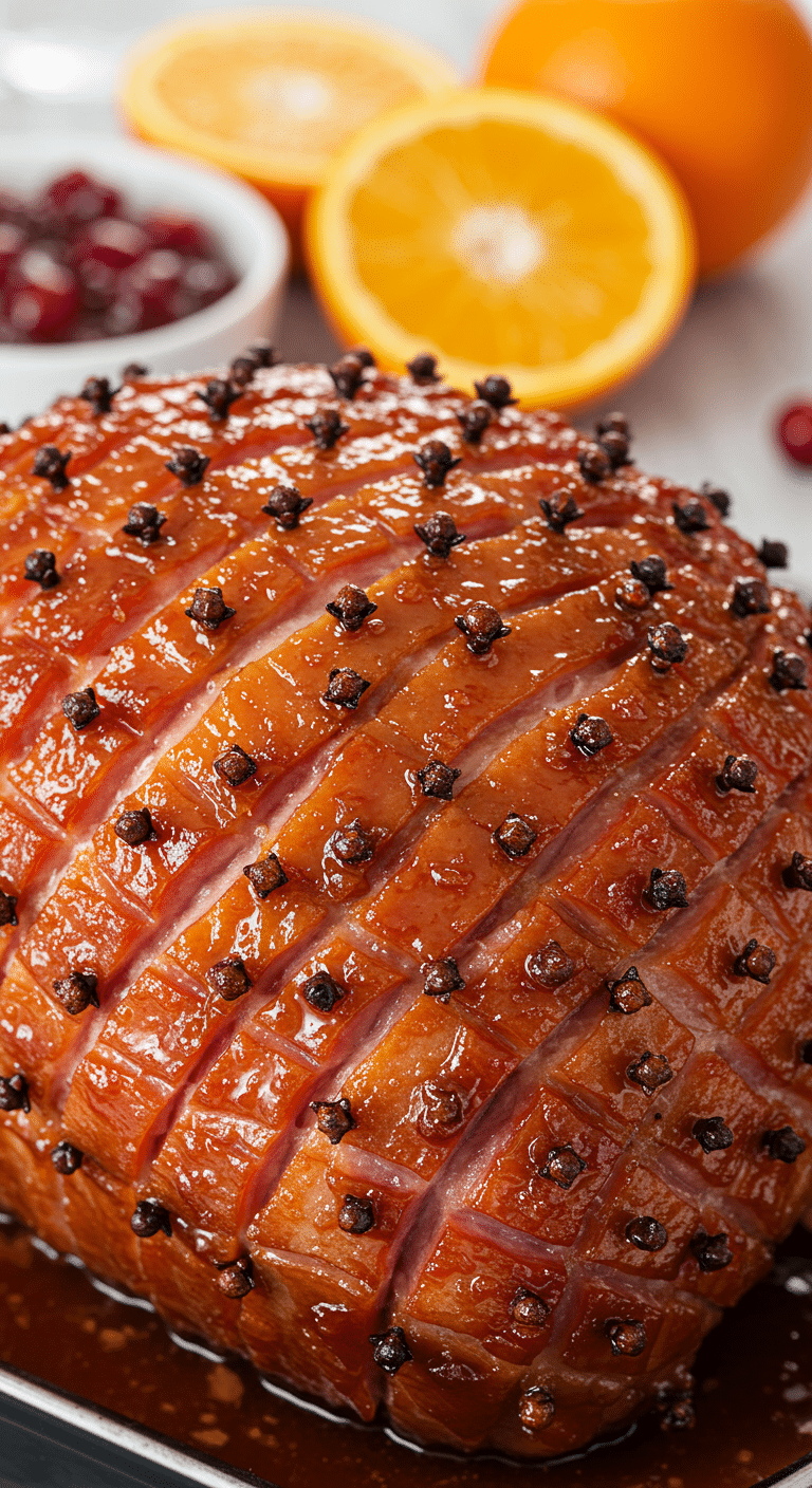 Jambon laqué brillant caramélisé clous girofle festif Noël