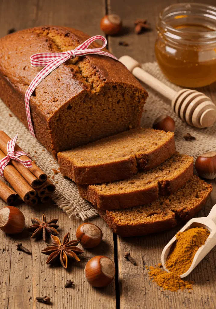 Pain d'épices poudre de noisettes tranché moelleux doré