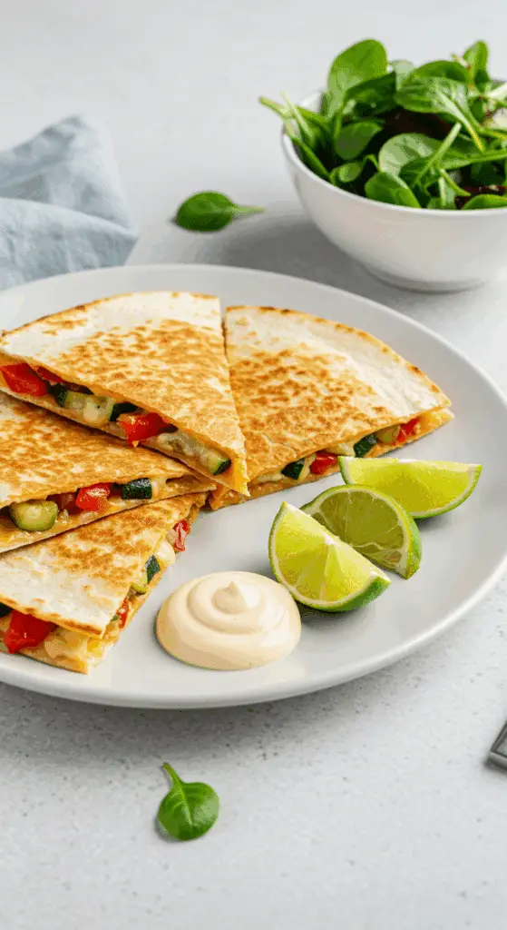 Quesadilla légumes cheddar dorée croustillante végétarienne fondue