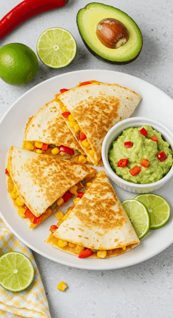 Quesadillas aux légumes cheddar colorées fromage fondant