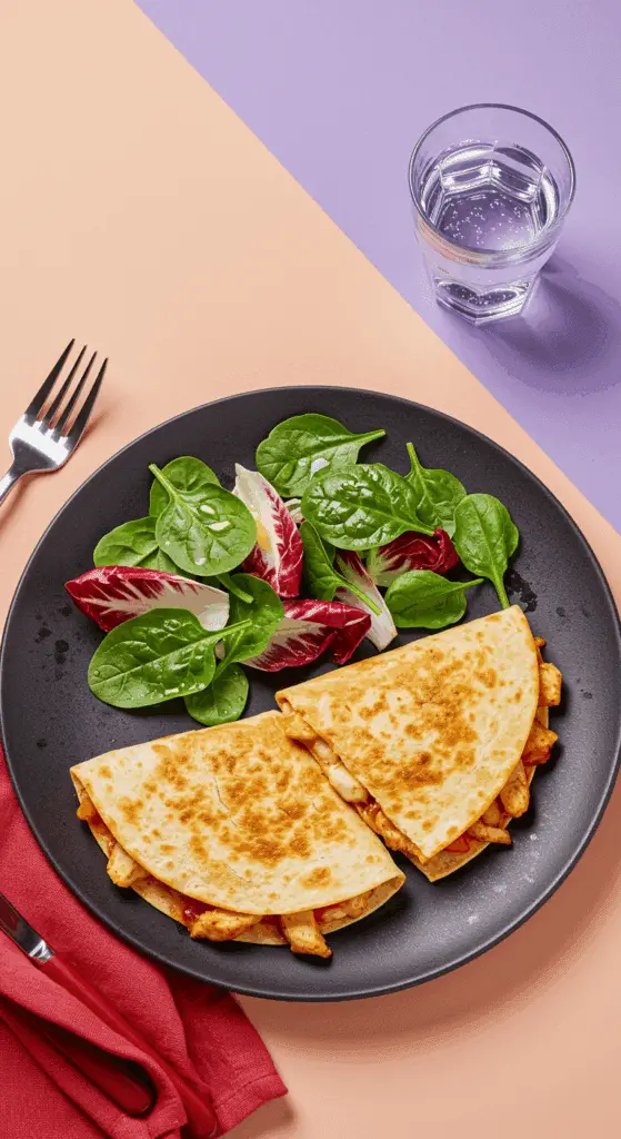 Quesadillas mexicaines au poulet épicé fromage fondant dorées