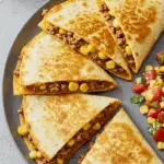 Quesadillas mexicaines bœuf cheddar dorées coupées en triangles