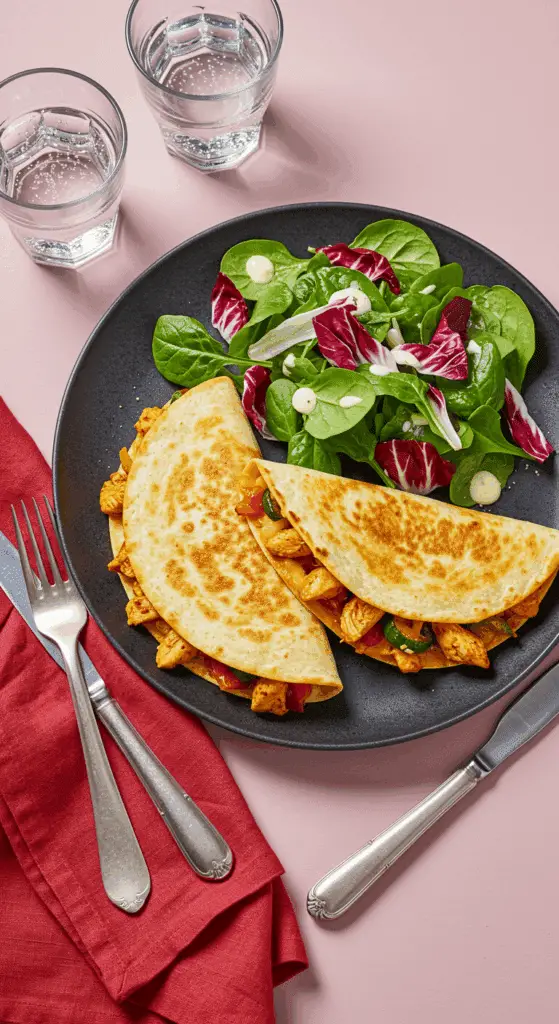 Quesadillas mexicaines au poulet croustillantes avec fromage filant et garniture épicée généreuse