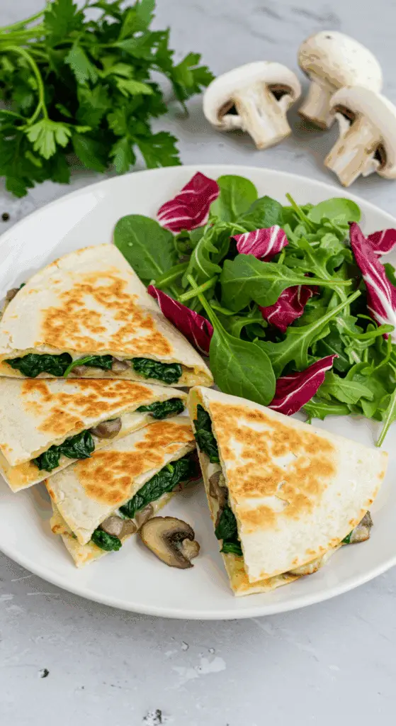 Quesadillas veggie épinards champignons portobello raffinées végétariennes