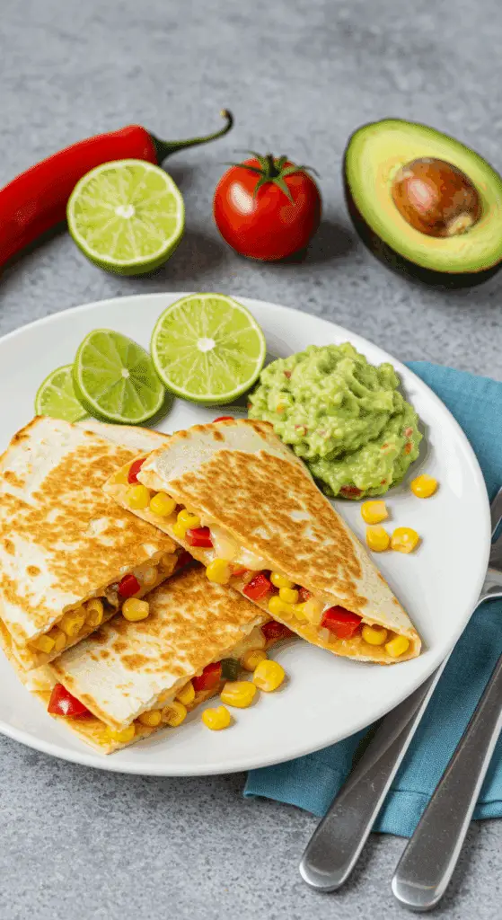 Quesadillas veggie guacamole maison légumes colorés fromage