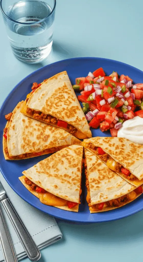 Quesadillas veggie haché végétal cheddar crema dorées végétariennes