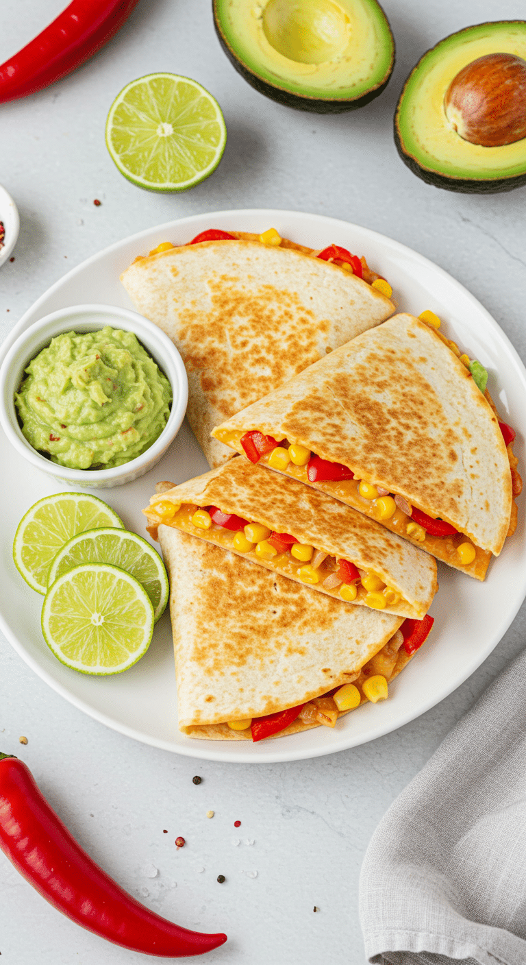Quesadillas veggie poivron cheddar dorées croustillantes guacamole mexicaines