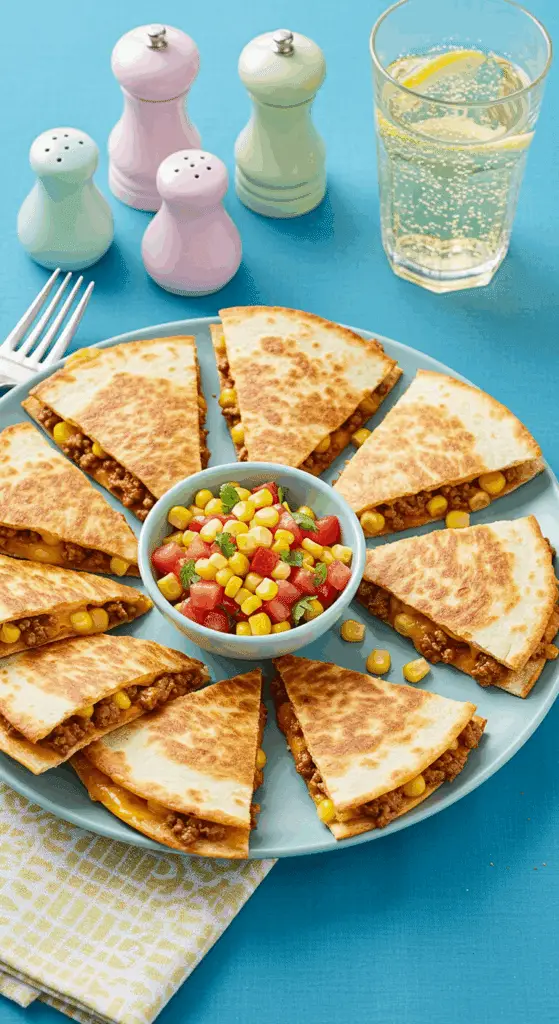 Rentrée mexicaine quesadillas bœuf cheddar dorées four fromage fondu salade fraîche