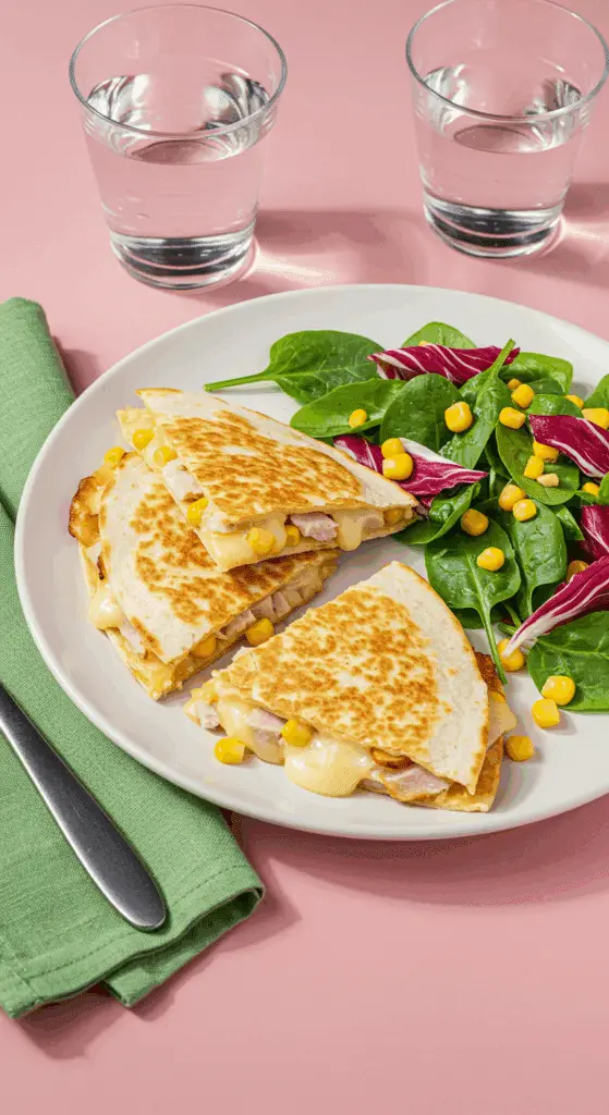 Service cheesy quesadillas gouda avec salade fraîche
