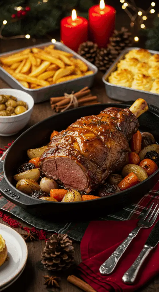 Service élégant épaule agneau confite épices Noël table festive