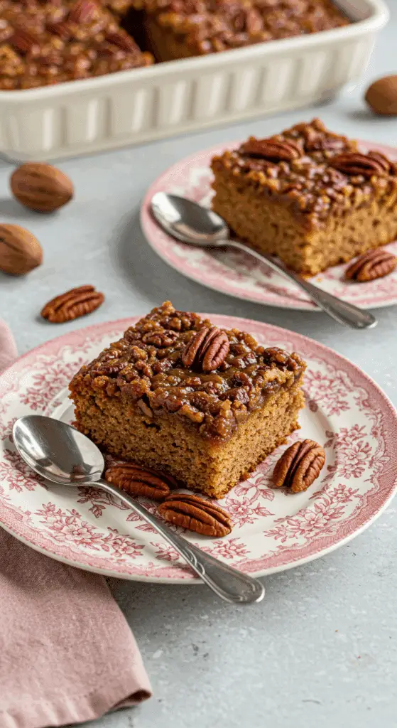 Service gâteau noix pécan épices glace vanille généreux