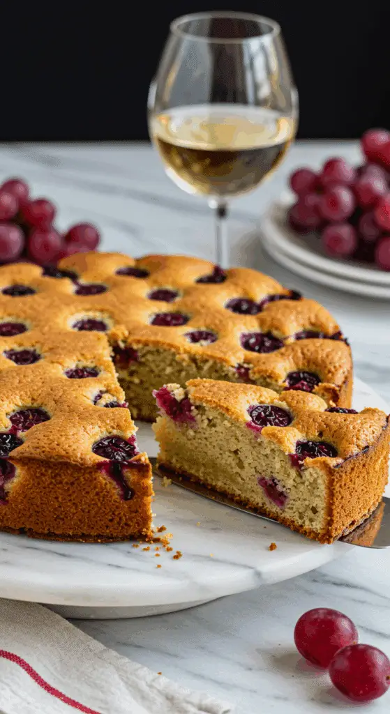 Service gâteau vignoble muscat verre vin élégant provençal