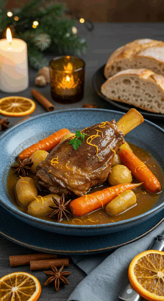 Service généreux navarin agneau miel orange épices table festive