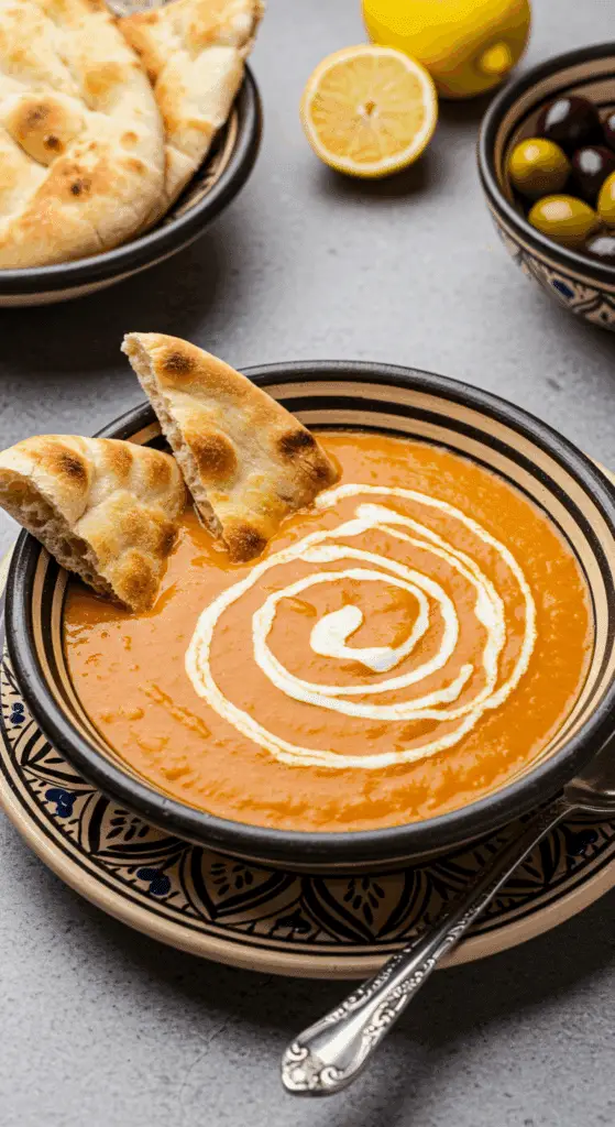 Service leblebi tunisien sauce tahini pitas garnies présentation traditionnelle