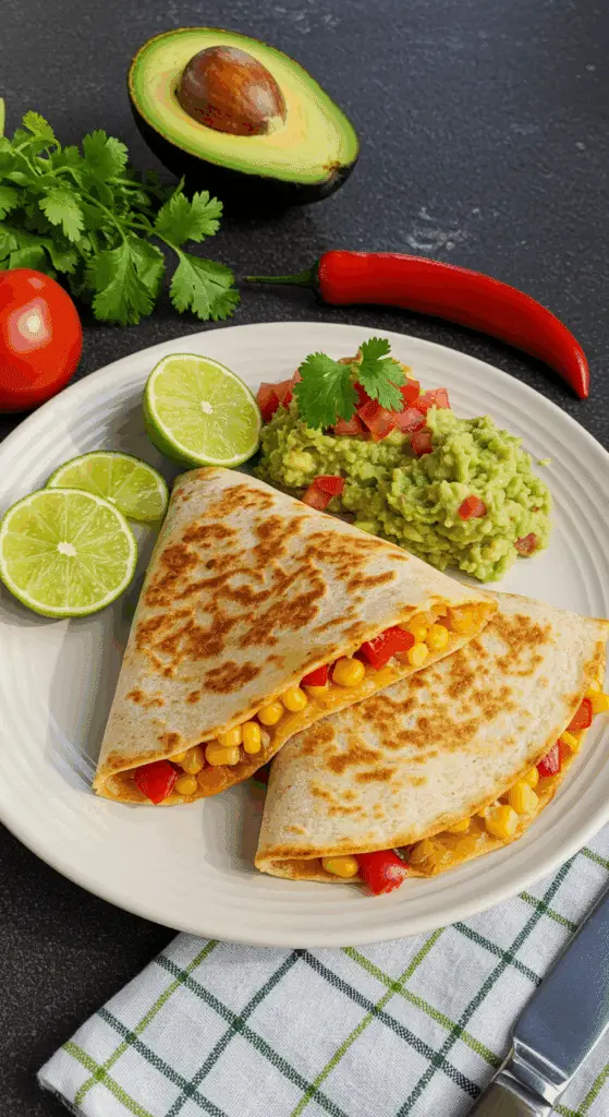Service quesadillas veggie avec guacamole maison frais