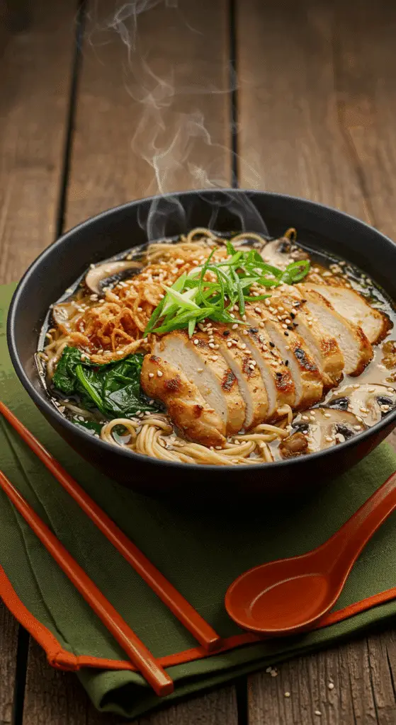 Service élégant soupe Miso Ramen poulet bol complet garnitures vapeur
