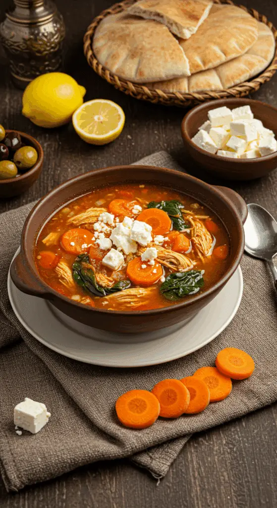 Soupe orientale poulet effiloché repas complet levantine traditionnel
