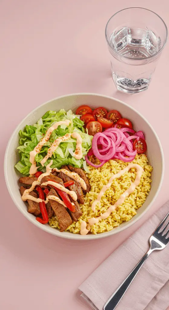 Service taco bowl porc tex-mex riz citronné artistique