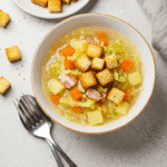 Soupe au chou lardons grand-mère bol terre cuite croûtons