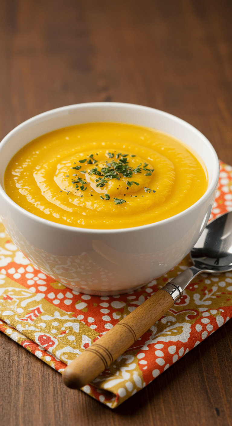 Soupe butternut gingembre rôti veloutée orange pesto coriandre vert contraste