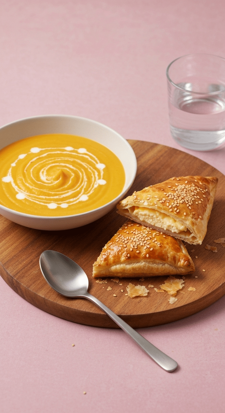 Soupe carotte cumin tiropita feuilletés feta méditerranéenne